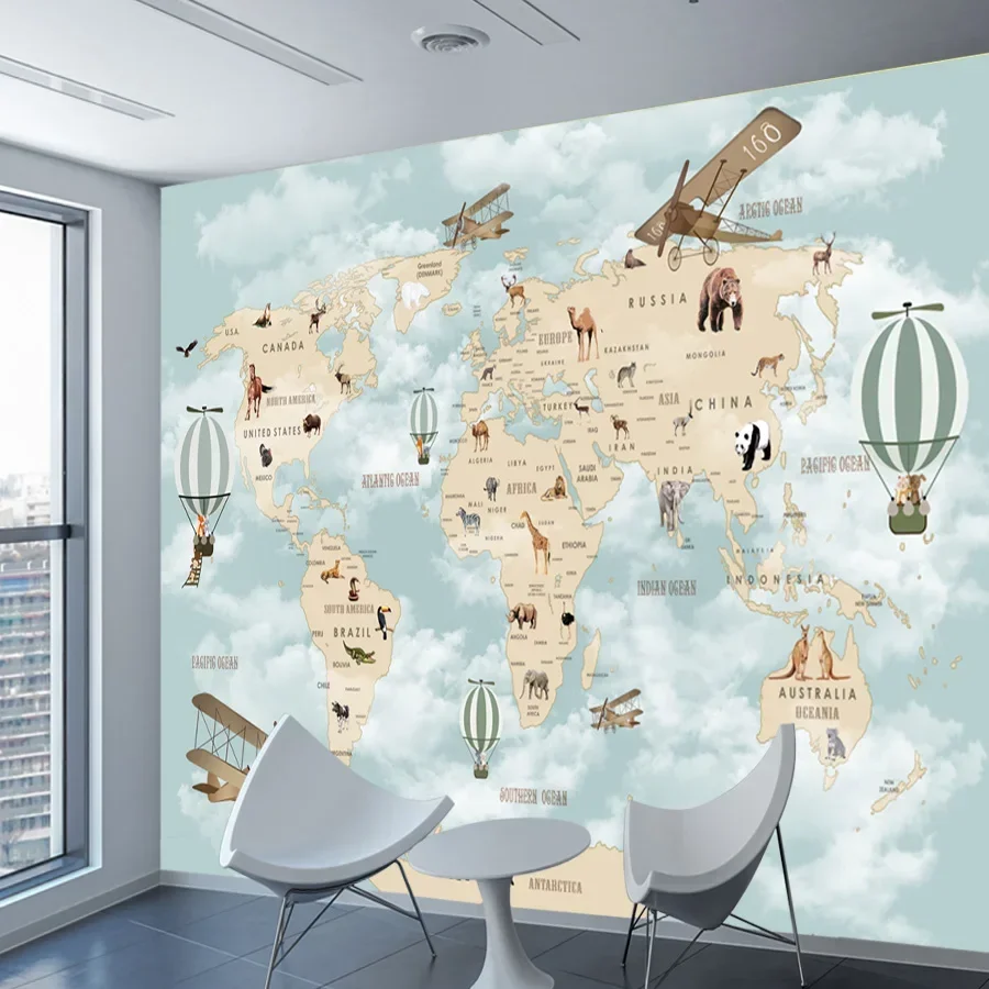 Baby Nursery Mural Wallpaper - 壁紙 ホームデコレーション アート 剥がして貼るだけの壁紙 リビングルーム用 漫画の世界地図