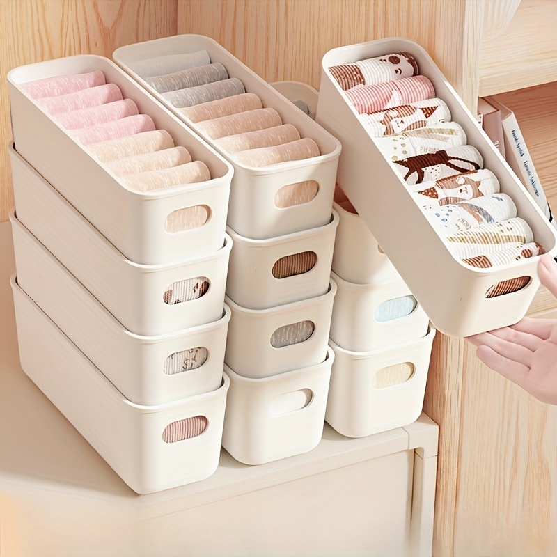 Drawer Dresser White - 4個の白いプラスチック製収納ボックス - 引き出し、棚、ワードローブ、オフィス、ベッドサイドに適しています - 携帯電話ケース、靴下を収納 -