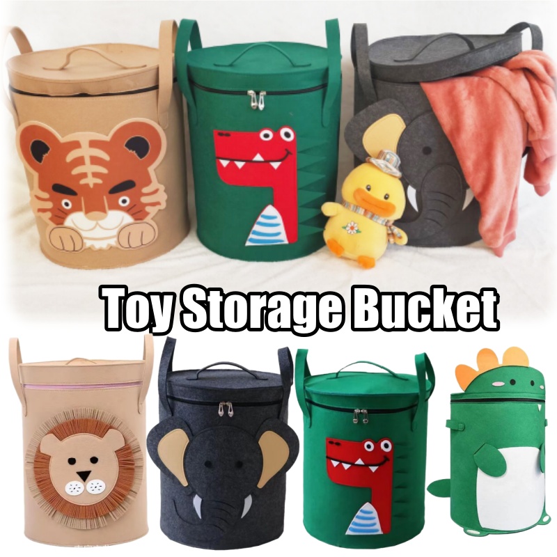 Baby Nursery Basket - 漫画動物柄収納バスケット 大容量 折りたたみ式おもちゃオーガナイザービン 蓋付き 子供部屋 家庭