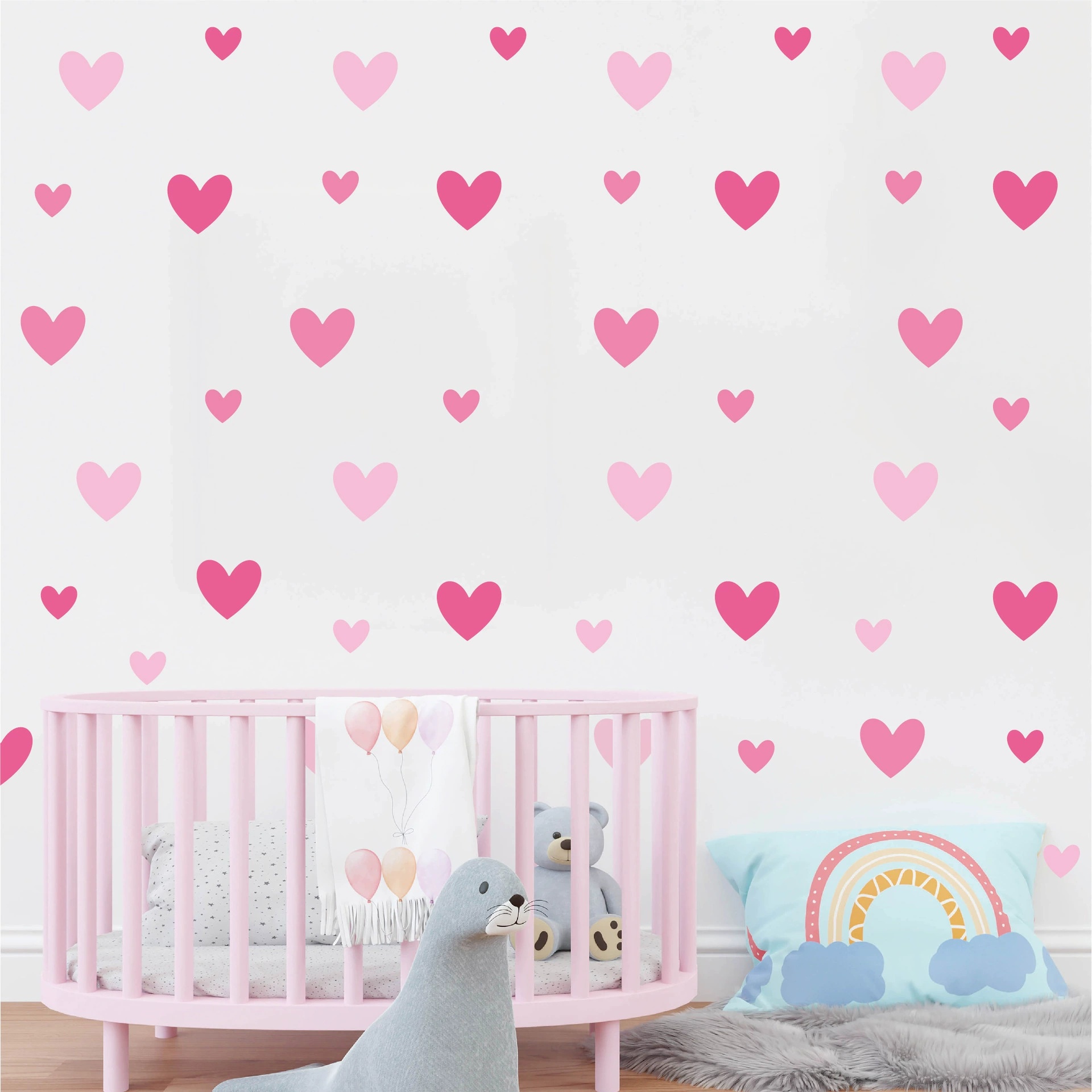 Baby Nursery Wallpaper Girl - 170 個 = 10 シートピンクハートウォールステッカー大小ハートアートウォールステッカー子供用ベビーガールズルーム保育園壁紙装飾