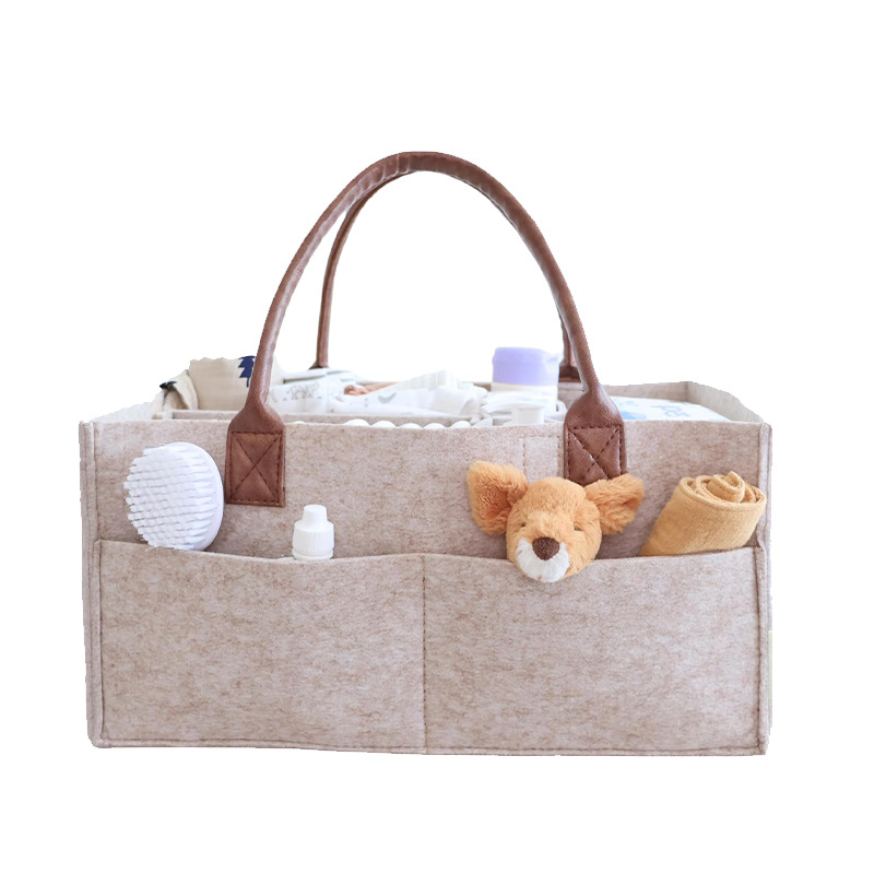 Baby Nursery Basket - ベビーフェルト収納バスケット、幼児用おむつバッグ、ハンドル付きキャディー、おむつ替えキッズ収納キャリア、大きなポケット付き
