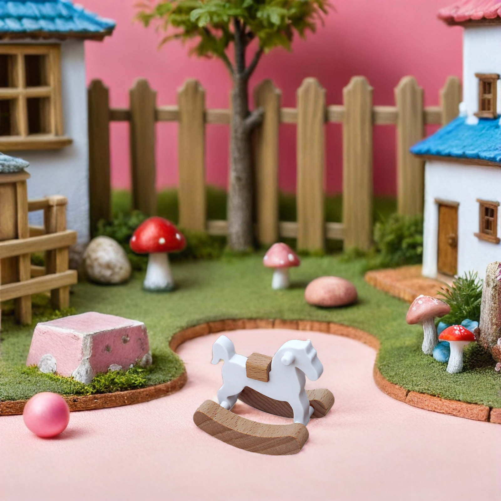 Baby Nursery Colors - 3 個ミニ木製ロッキングホース優しい色 1:12 スケールベビールーム保育園家具装飾ドールハウス家具