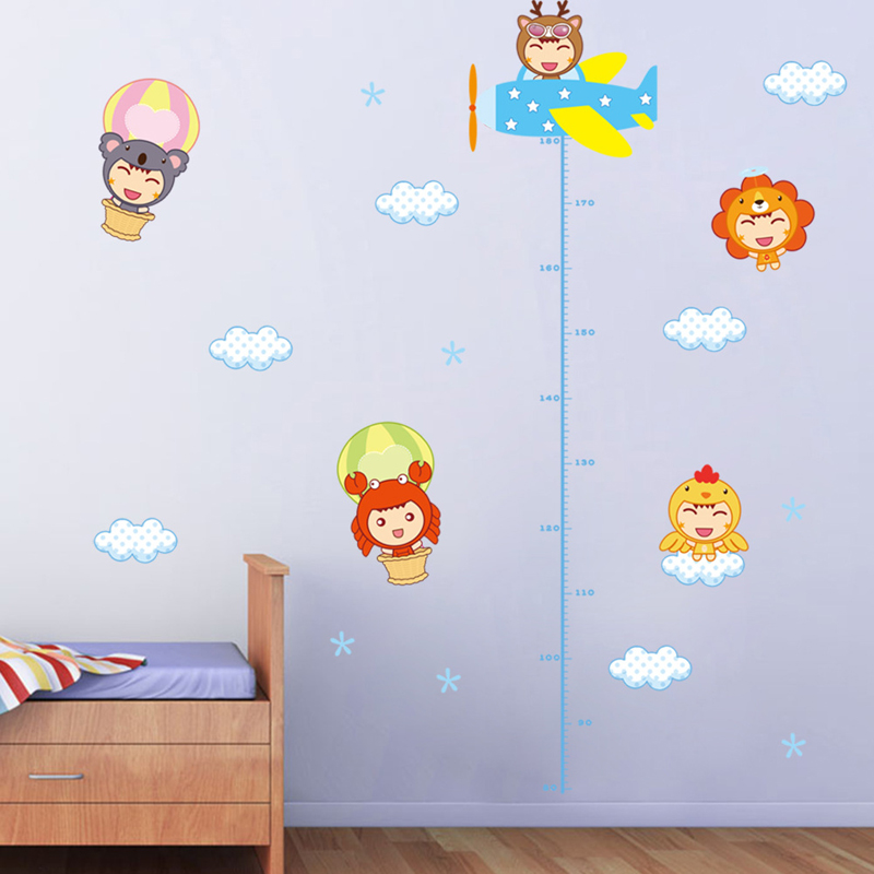 Baby Nursery Mural Wallpaper - 漫画子供身長壁ステッカー子供部屋の装飾壁画リムーバブルデカールベビー寝室保育園チャート定規壁紙