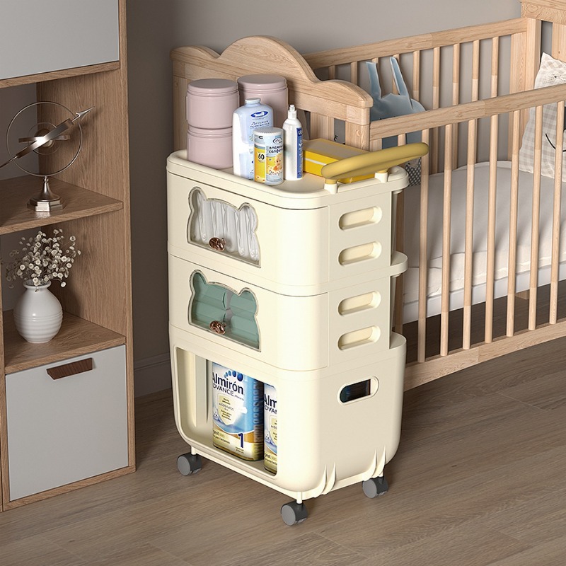 Baby Nursery Utility Cart - 多目的リビングルーム収納オーガナイザー、ベビーおもちゃ収納ラック、モバイル保育カート、頑丈な家庭用ユーティリティローリングカート