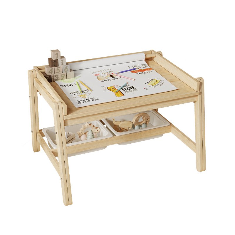 Baby Nursery Chair - 無垢材のテーブルと椅子、長方形の昇降式で調節可能なベビーホームペイント学習テーブル、早期教育保育園用テーブル