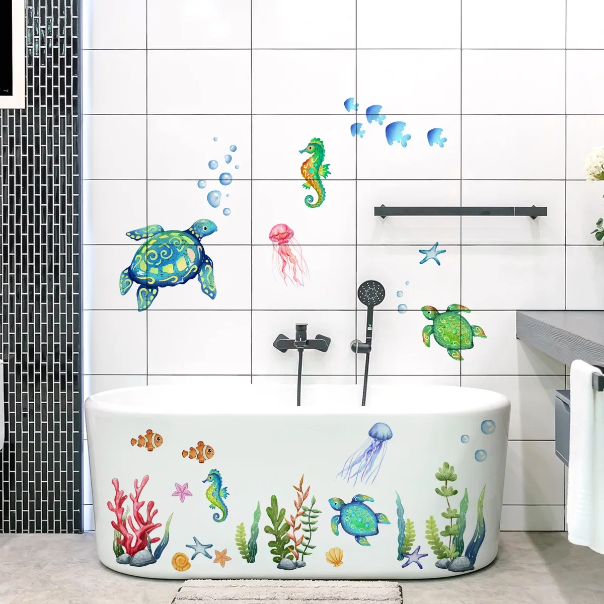 Baby Nursery Under The Sea - ウミガメの下の海の壁のステッカー,バスルームの装飾,子供の装飾ステッカー,男の子,女の子の寝室,保育園,リビングルーム,教室