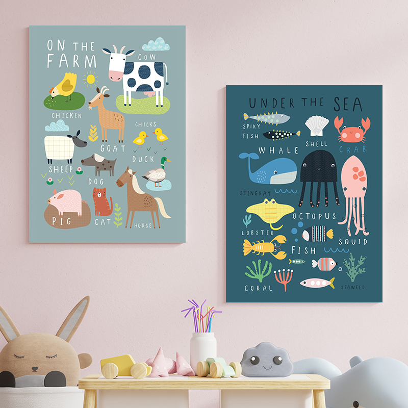 Baby Nursery Under The Sea - 海の下でプリントオンザファームアルファベット保育園装飾写真キッズルームベビーウォールアートポスターキャンバス絵画寝室