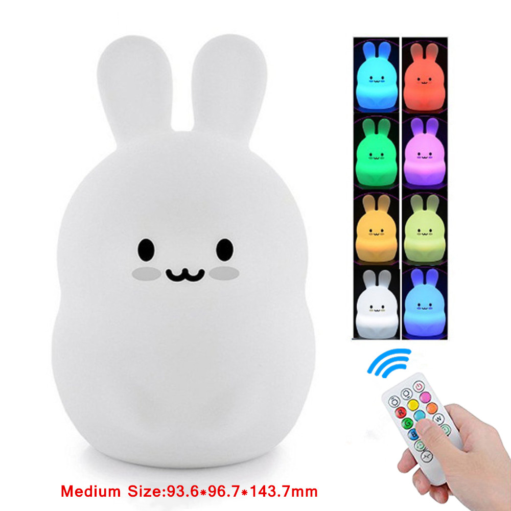 Baby Nursery Light - タッチセンサーウサギナイトライトリモコン9色LED調光可能タイミング充電式シリコーン動物ランプ子供用ベビーギフト