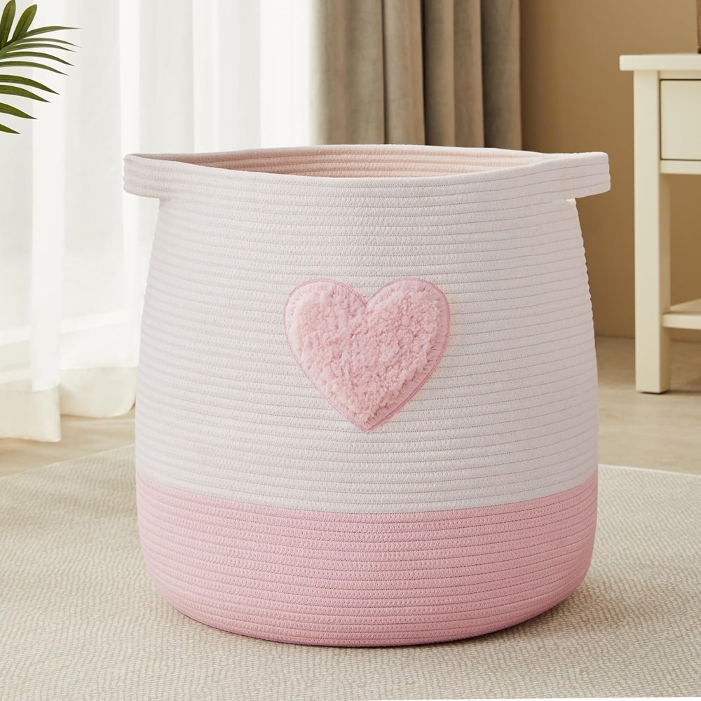 Baby Nursery Basket - ピンクのランドリーバスケット、子供用女の子用ブランケットバスケット、ブラッシュピンクのベビー用ナーサリーバスケット、女の子の部屋、寝室用大型