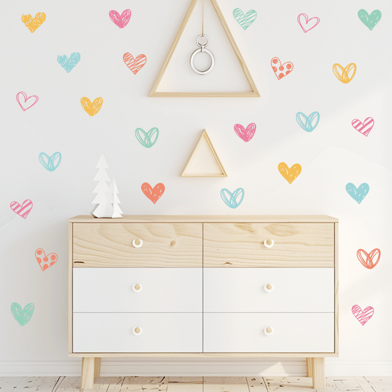 Baby Nursery Wallpaper Girl - 新しいカラフルなハートウォールステッカーさまざまな形のハートアートウォールステッカー子供用ベビーガールズルーム保育園壁紙装飾