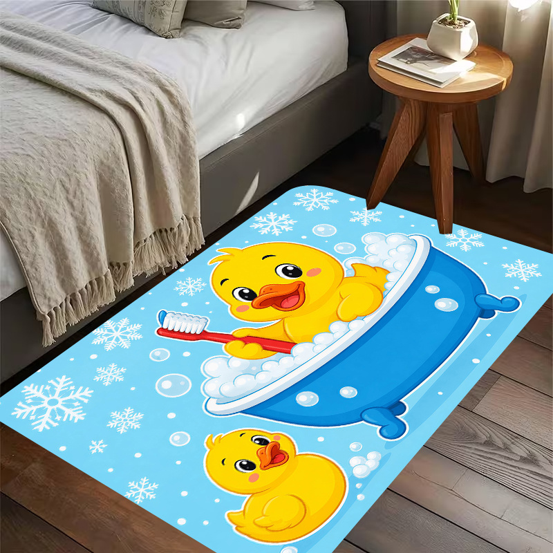 Baby Nursery Yellow - かわいい黄色いアヒルのバスフランネルマット、子供用漫画風バスルームラグ、滑り止め吸水性フロアマット、保育園、ベビールーム、家の装飾、ギフトに最適