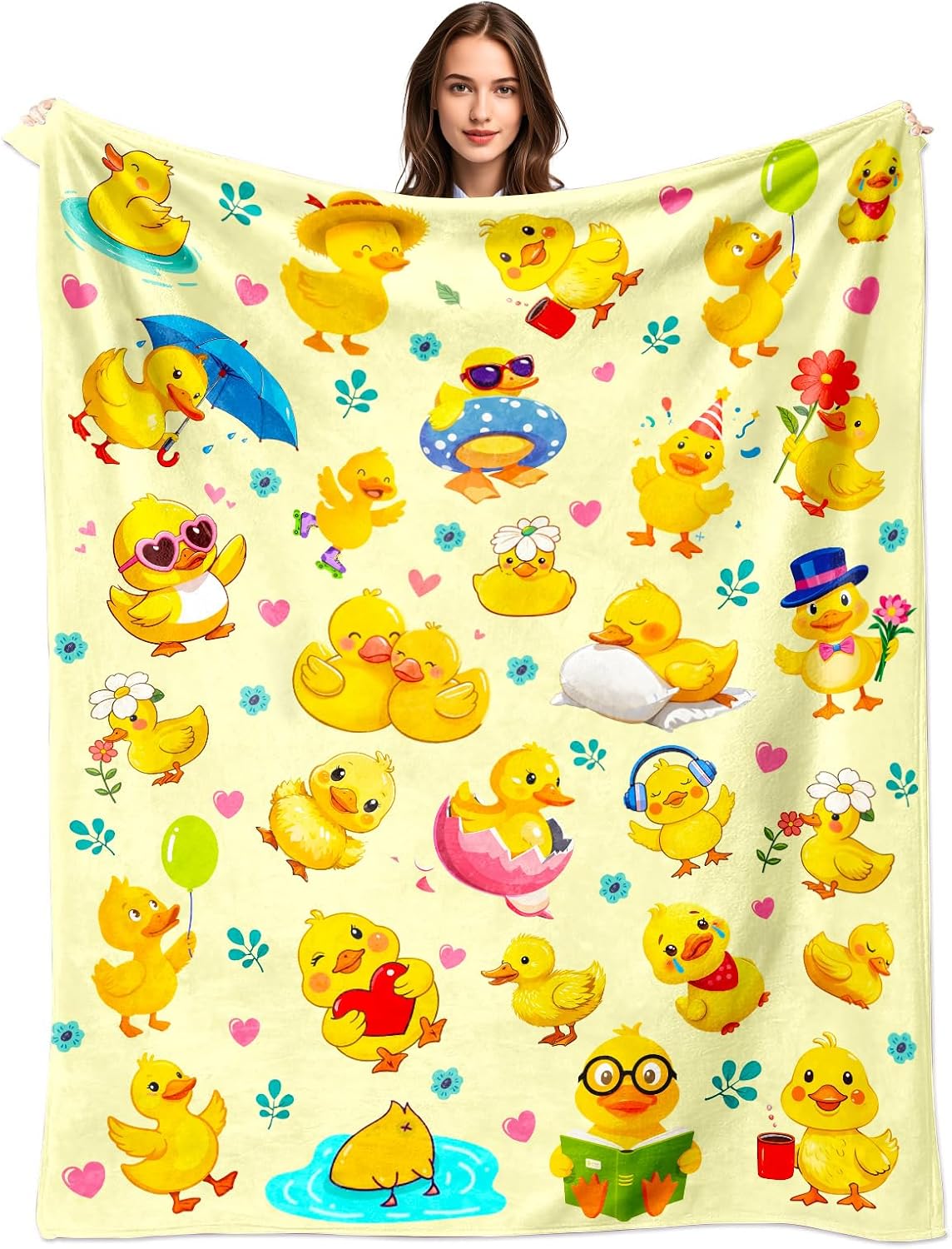 Baby Nursery Yellow - 黄色いひよこ柄アニマルプリントブランケットスロー子供用保育園ベッドスプレッドぬいぐるみベビーシャワーギフト春の装飾かわいい保育園装飾