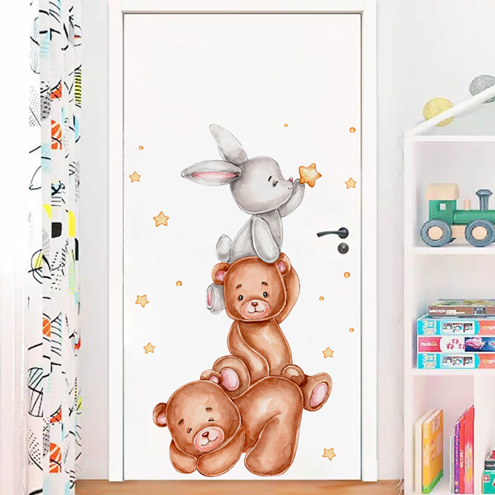 Baby Nursery Wallpaper Girl - 子供のためのクマのかわいいウォールステッカー,赤ちゃんの部屋の装飾,子供部屋の壁紙,漫画