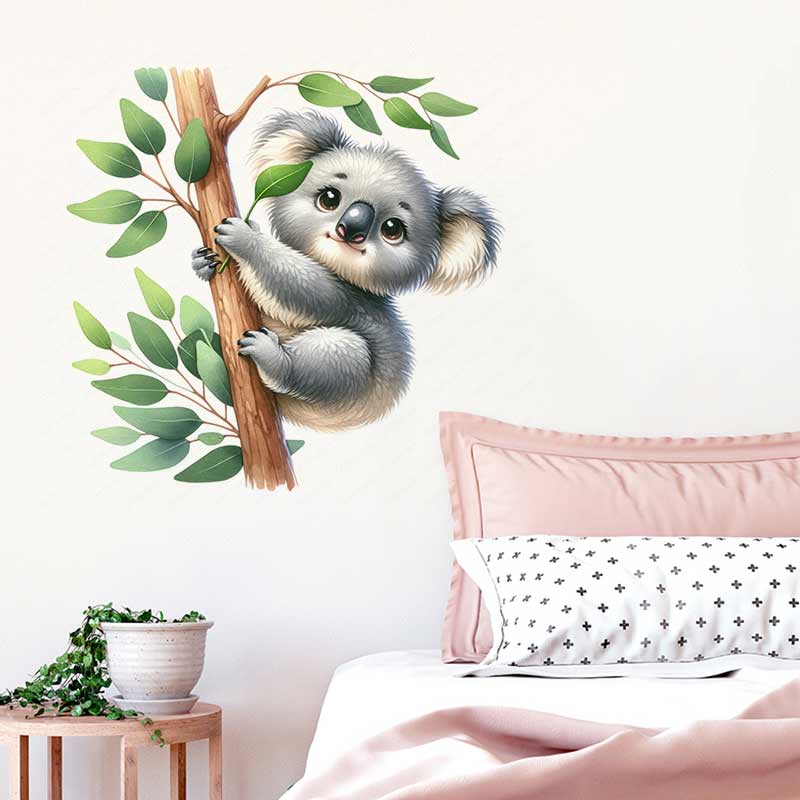 Baby Nursery Mural Wallpaper - かわいいコアラの壁のステッカー赤ちゃん子供部屋の装飾壁画自己粘着寝室の家の壁紙保育園の装飾デカール M1612