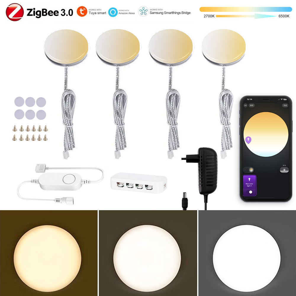 Drawer Dresser White - Zigbee 3.0対応 丸型デュアルホワイトLEDアンダーキャビネットライト CCTカラー調光 音声/アプリ制御 ワードローブ/クローゼット/寝室用