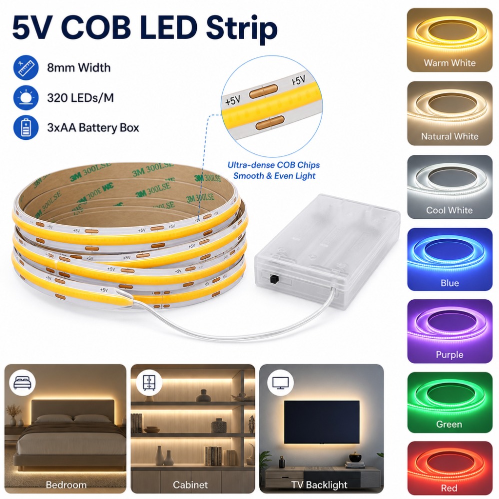 Drawer Dresser White - 3AA バッテリー 5V COB LED ストリップ