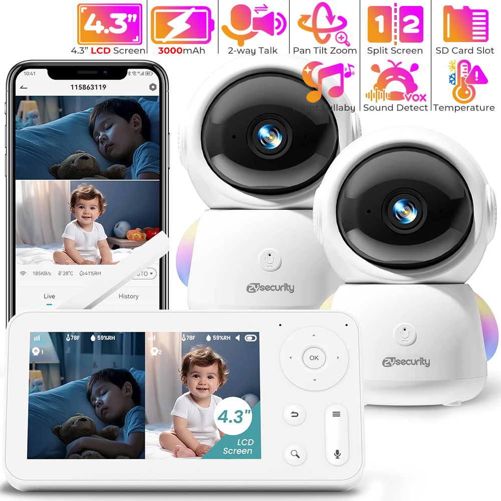 Baby Nursery Light - カメラとオーディオを備えたベビーモニター,常夜灯,2台のカメラ,wifi,スマートフォン,2.4g,保育園,ペット,高齢者向け,355 ° 回転,RGB, 2k