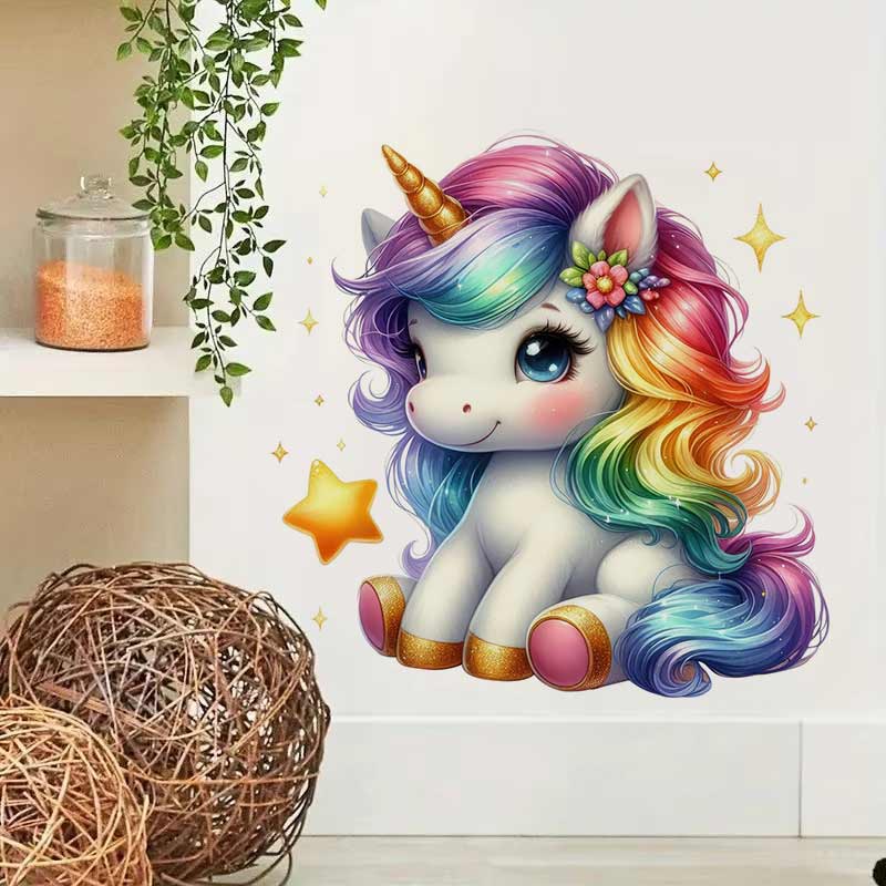 Baby Nursery Mural Wallpaper - かわいいレインボーユニコーンウォールステッカーベビーキッズルーム装飾壁画寝室ホーム壁紙保育園装飾防水デカール M1410