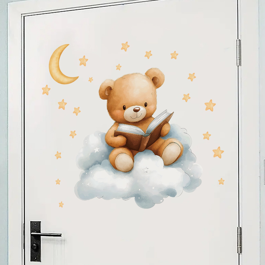 かわいいクマムーンスターウォールステッカー子供部屋用女の子男 - Baby Nursery Wallpaper Girl のレビューと価格