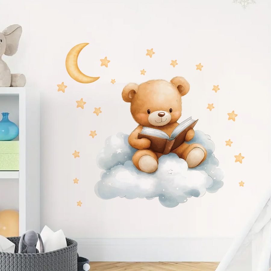 かわいいクマムーンスターウォールステッカー子供部屋用女の子男 - Baby Nursery Wallpaper Girl のレビューと価格