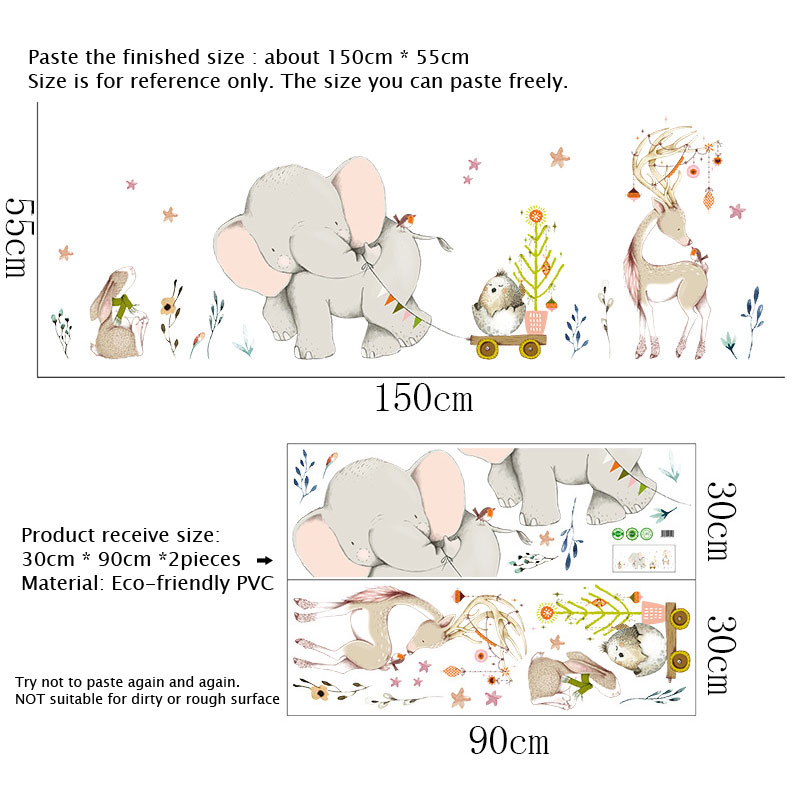 ハッピーベビーゾウバニーウォールステッカーキッズルーム家の装 - Baby Nursery Mural Wallpaper のレビューと価格