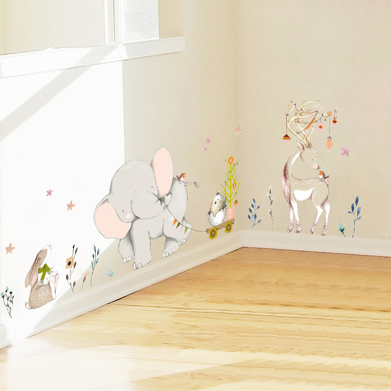 ハッピーベビーゾウバニーウォールステッカーキッズルーム家の装 - Baby Nursery Mural Wallpaper のレビューと価格