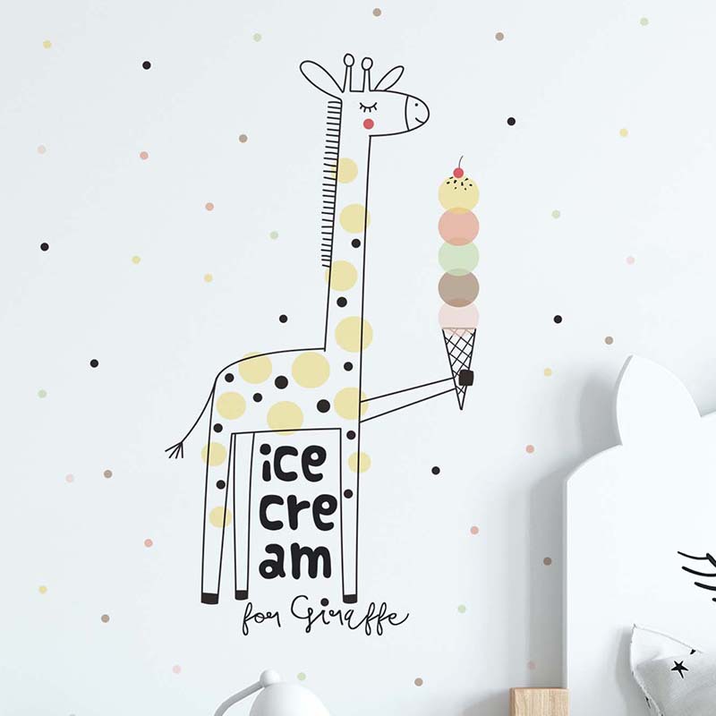 漫画アイスクリームキリンウォールステッカー子供部屋の背景装飾 - Baby Nursery Mural Wallpaper のレビューと価格