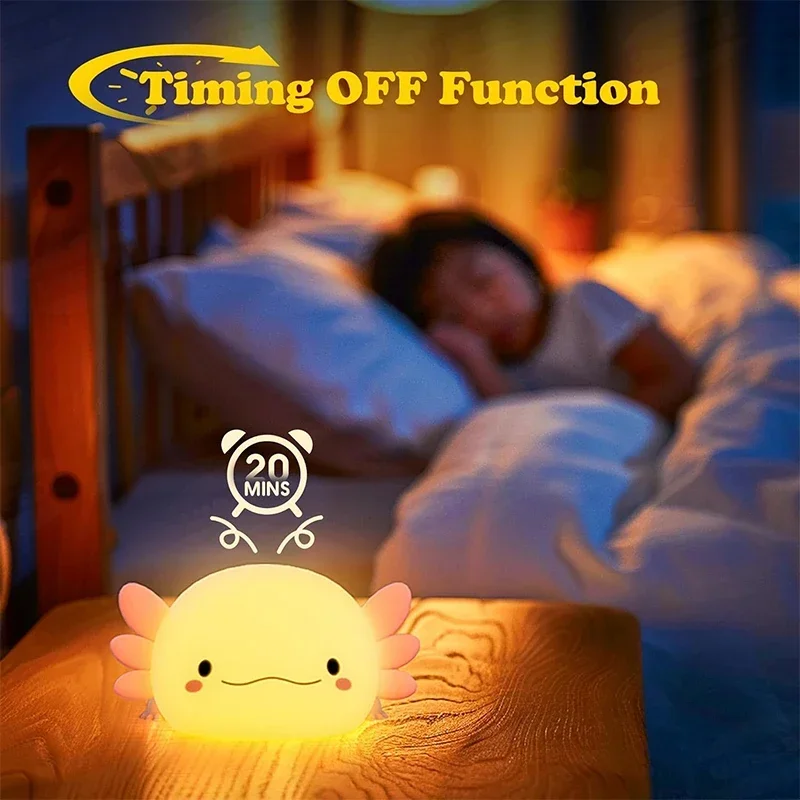 かわいいアホロートルナイトライトシリコン製保育園用睡眠ランプ - Baby Nursery Light のレビューと価格