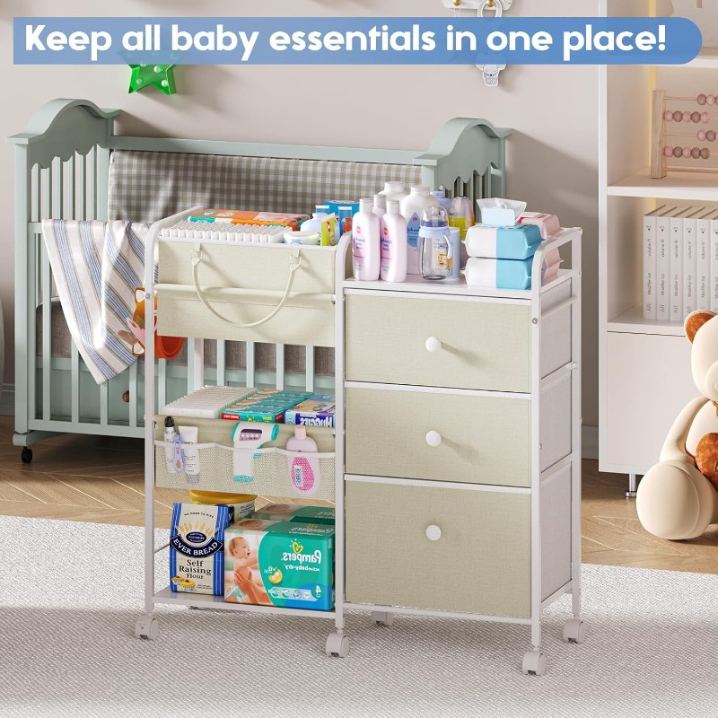 大容量ベビーおむつオーガナイザーカート 3段モバイル収納引き - Baby Nursery Utility Cart のレビューと価格