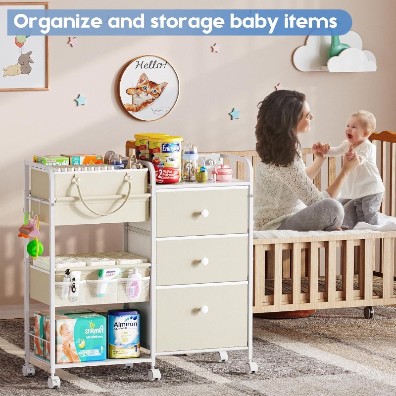 大容量ベビーおむつオーガナイザーカート 3段モバイル収納引き - Baby Nursery Utility Cart のレビューと価格