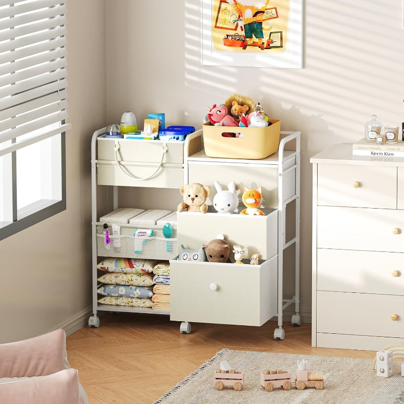 大容量ベビーおむつオーガナイザーカート 3段モバイル収納引き - Baby Nursery Utility Cart のレビューと価格