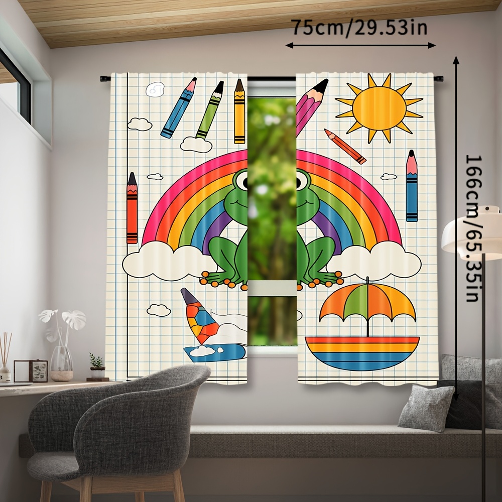 かわいい虹色のカエルカーテン窓装飾漫画保育園テーマ子供用ウォ - Baby Nursery Colors のレビューと価格