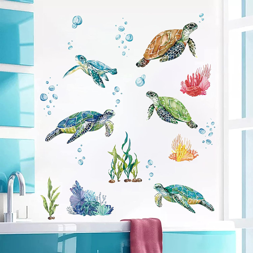 水彩の海のカメのウォールステッカー,海中,サンゴ,海藻,寝室 - Baby Nursery Under The Sea のレビューと価格