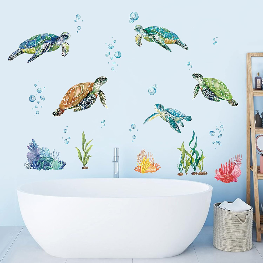 水彩の海のカメのウォールステッカー,海中,サンゴ,海藻,寝室 - Baby Nursery Under The Sea のレビューと価格