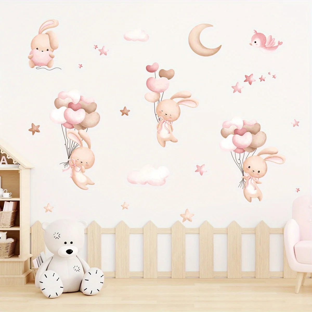 かわいいウサギのバルーンウォールステッカー女の子の部屋ベビー - Baby Nursery Wallpaper Girl のレビューと価格