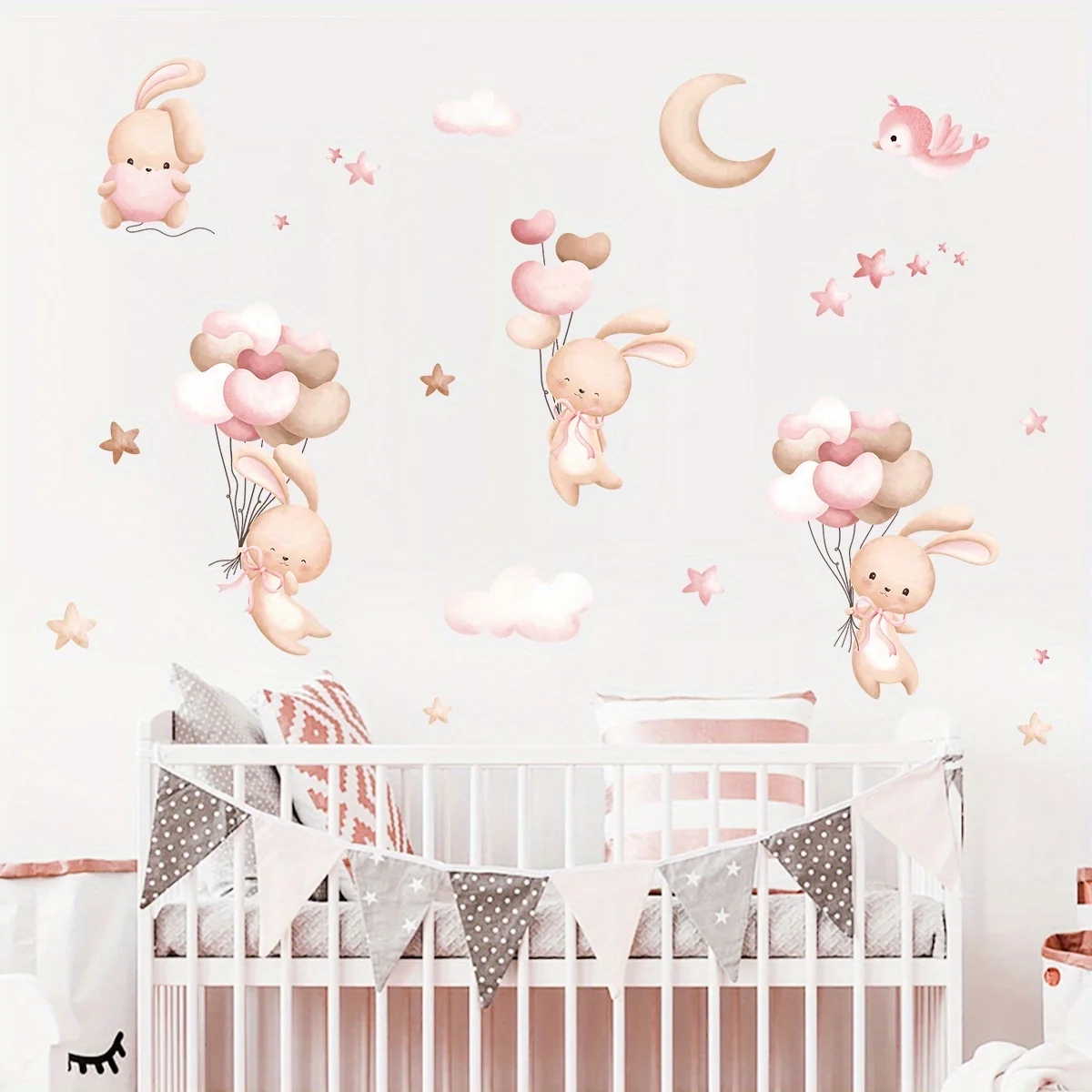 かわいいウサギのバルーンウォールステッカー女の子の部屋ベビー - Baby Nursery Wallpaper Girl のレビューと価格