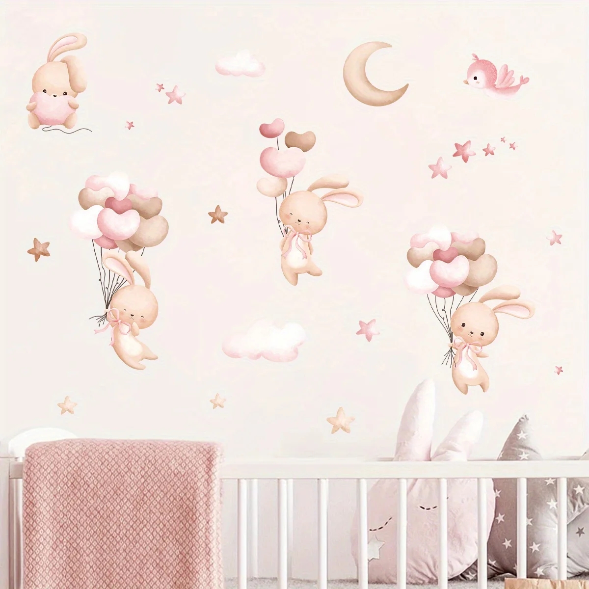 かわいいウサギのバルーンウォールステッカー女の子の部屋ベビー - Baby Nursery Wallpaper Girl のレビューと価格