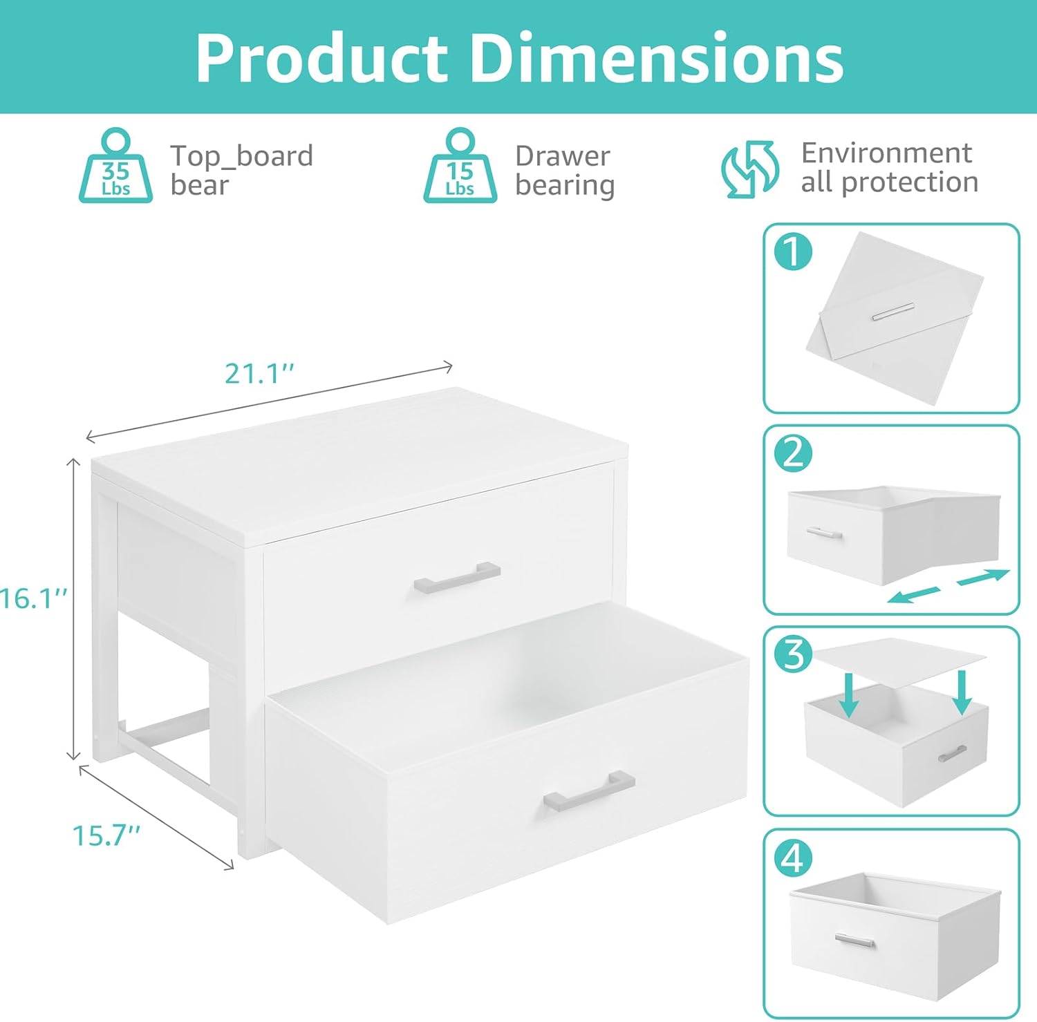 2段引き出し付きモダンファブリック製スタッカブル収納チェスト - Drawer Dresser White のレビューと価格