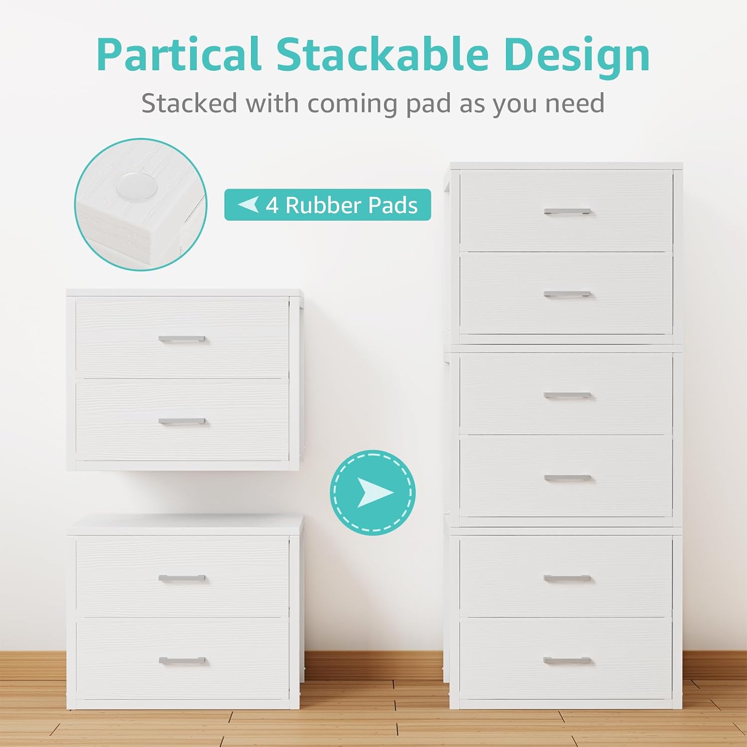 2段引き出し付きモダンファブリック製スタッカブル収納チェスト - Drawer Dresser White のレビューと価格