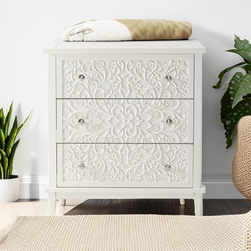 ホワイトウォッシュ加工の木製3段引き出し付き完成品ドレッサー - Drawer Dresser White のレビューと価格