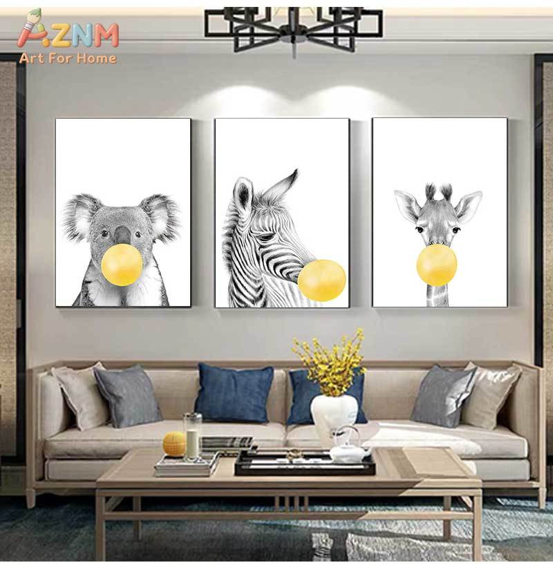 ベビー保育園黄色い風船動物ウォールアートポスタープリントゼブ - Baby Nursery Yellow のレビューと価格