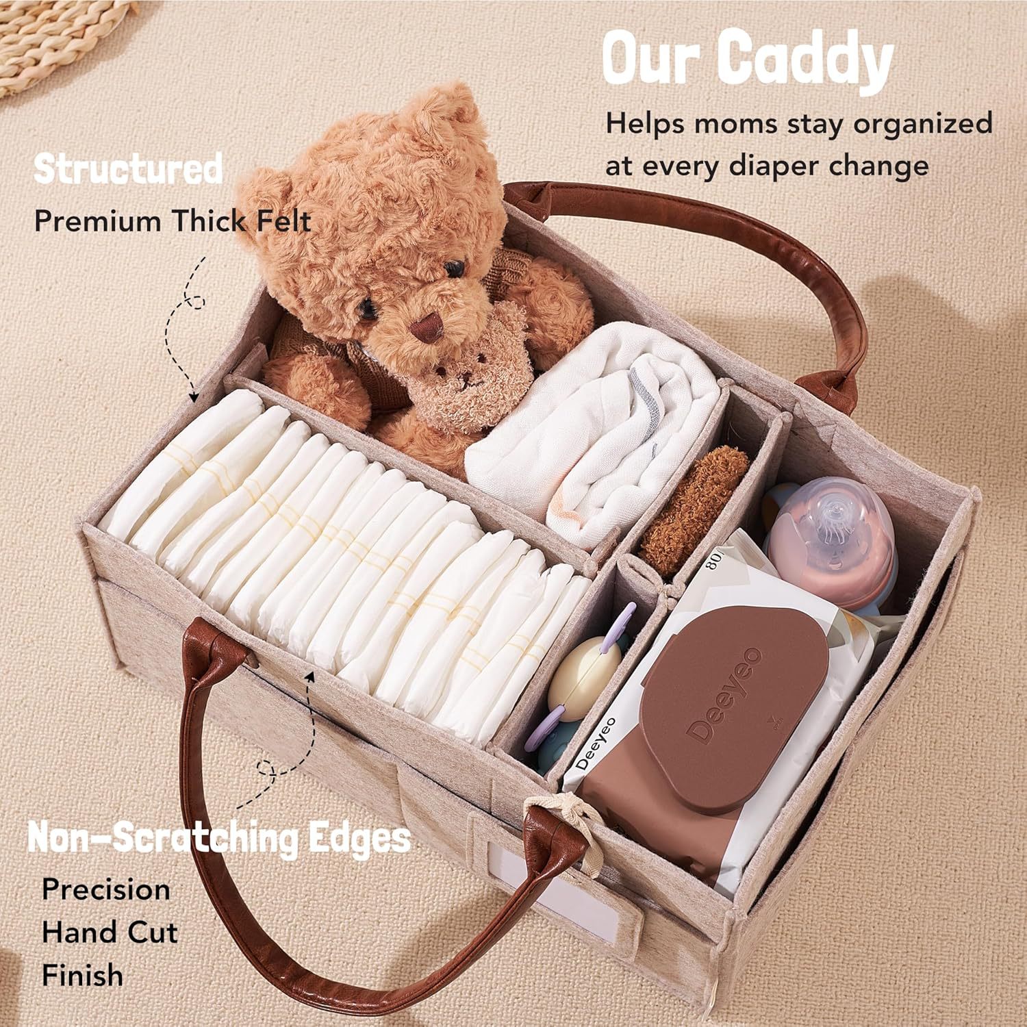 ベビーフェルト収納バスケット、幼児用おむつバッグ、ハンドル付 - Baby Nursery Basket のレビューと価格