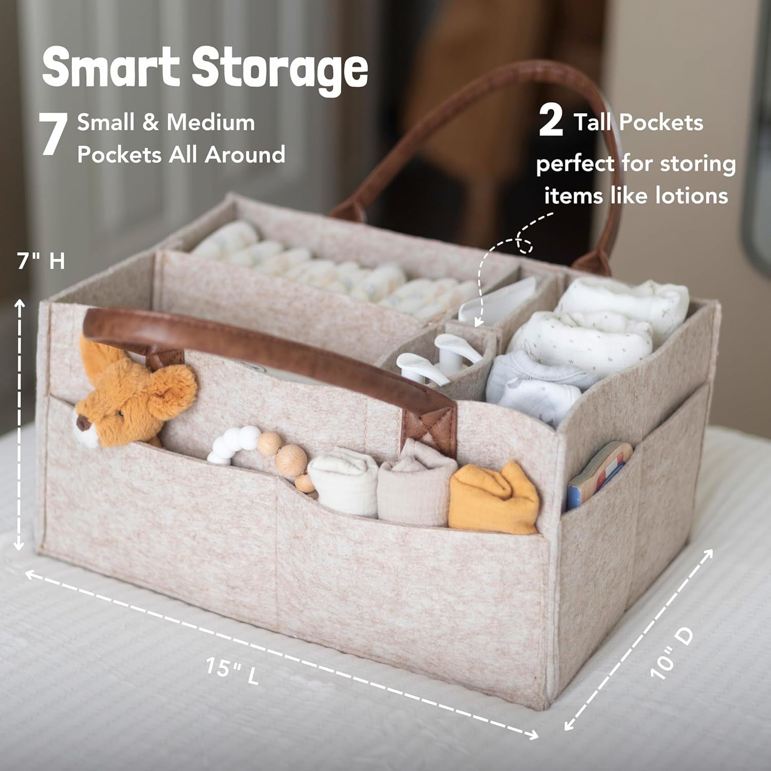 ベビーフェルト収納バスケット、幼児用おむつバッグ、ハンドル付 - Baby Nursery Basket のレビューと価格