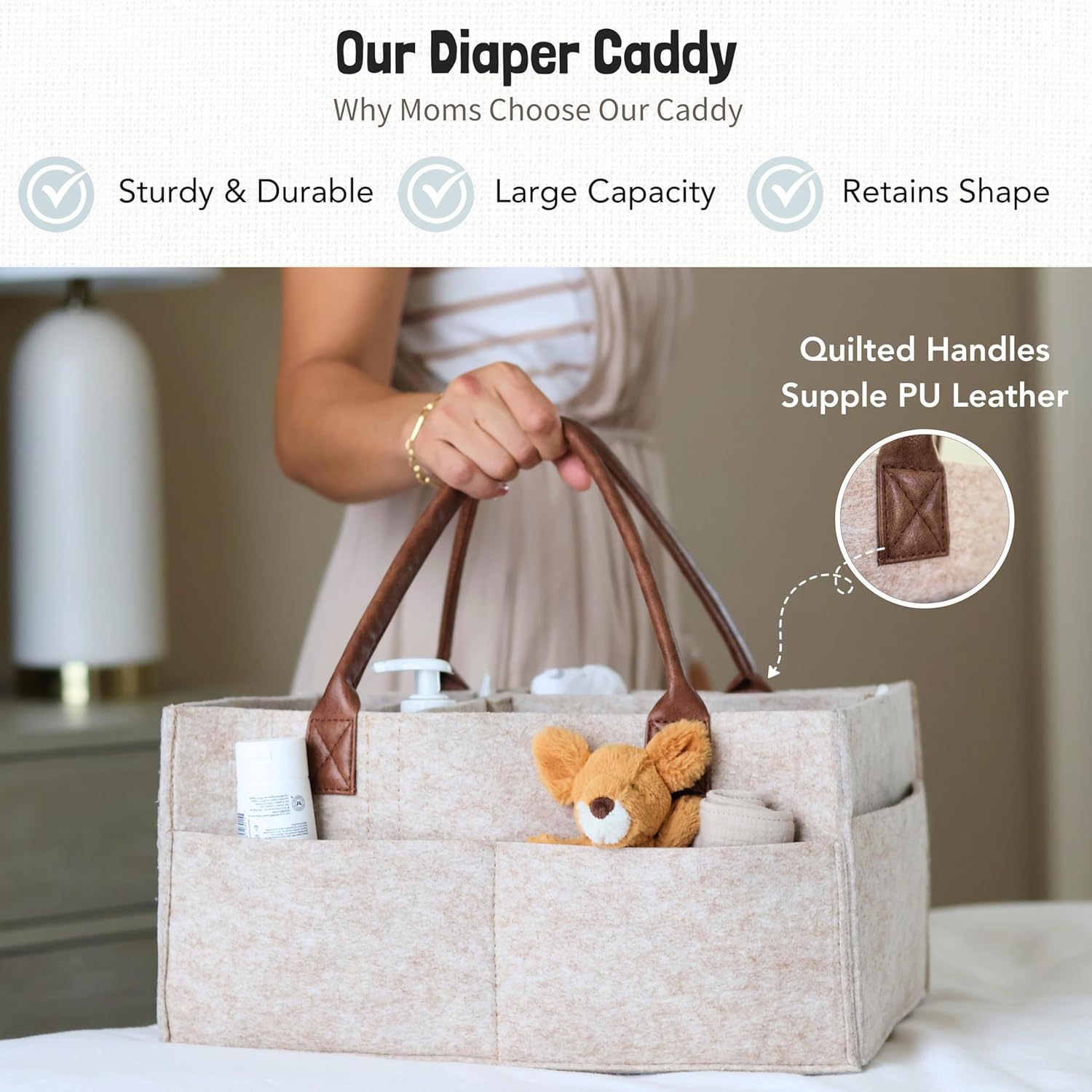 ベビーフェルト収納バスケット、幼児用おむつバッグ、ハンドル付 - Baby Nursery Basket のレビューと価格