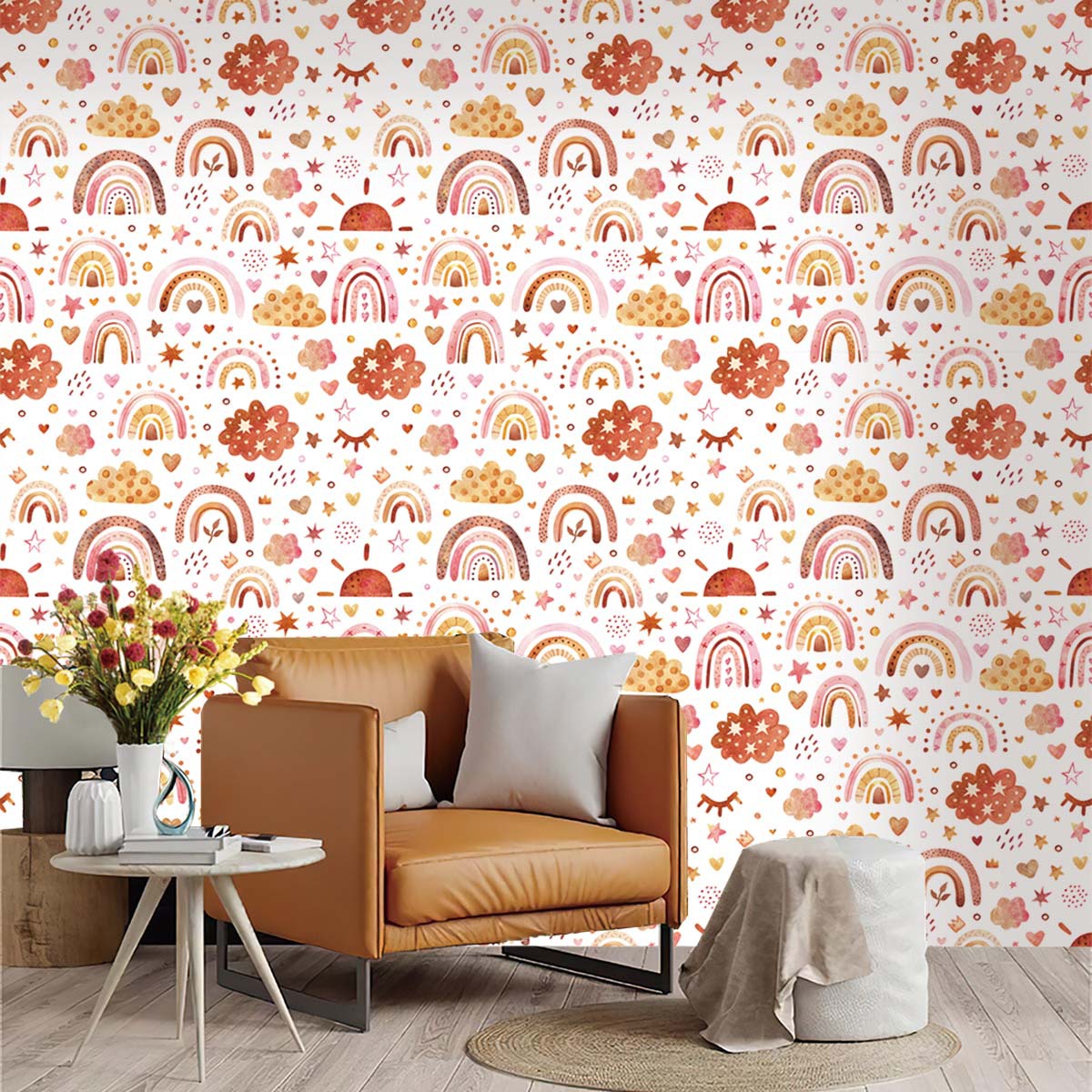 虹の壁紙は剥がして貼るだけの子供用雲とハートの壁紙、自己粘着 - Baby Nursery Wallpaper Girl のレビューと価格