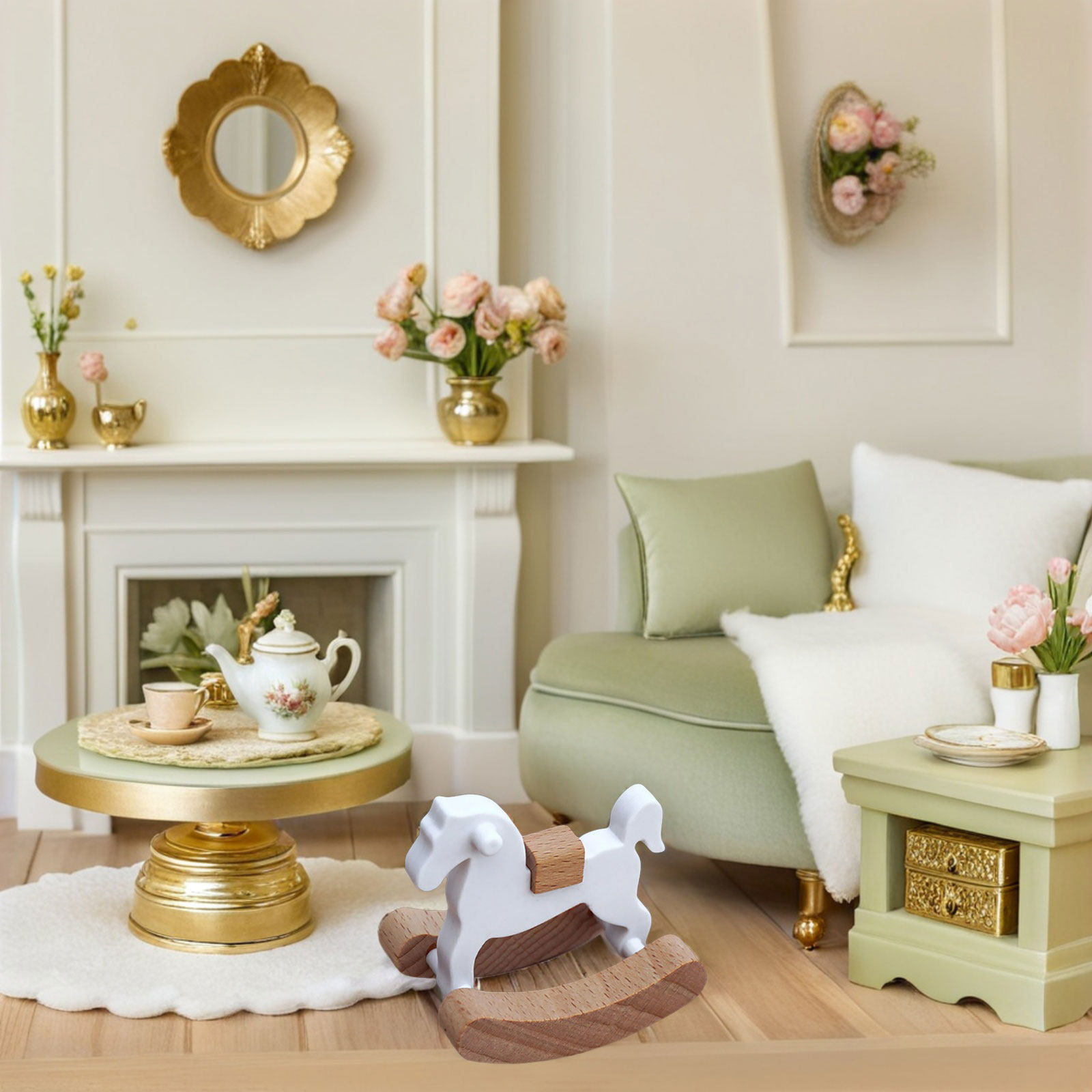 3 個ミニ木製ロッキングホース優しい色 1:12 スケールベ - Baby Nursery Colors のレビューと価格