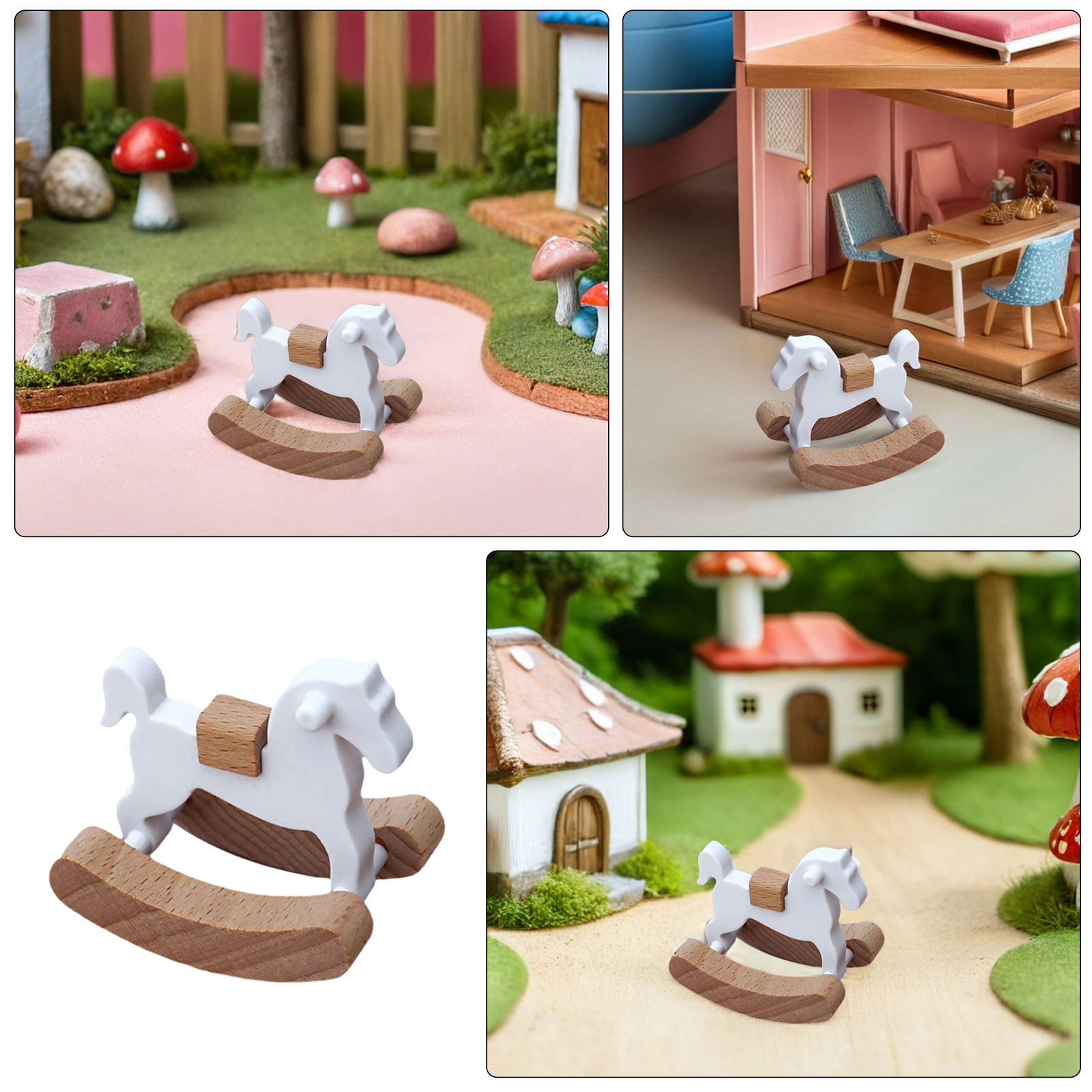 3 個ミニ木製ロッキングホース優しい色 1:12 スケールベ - Baby Nursery Colors のレビューと価格