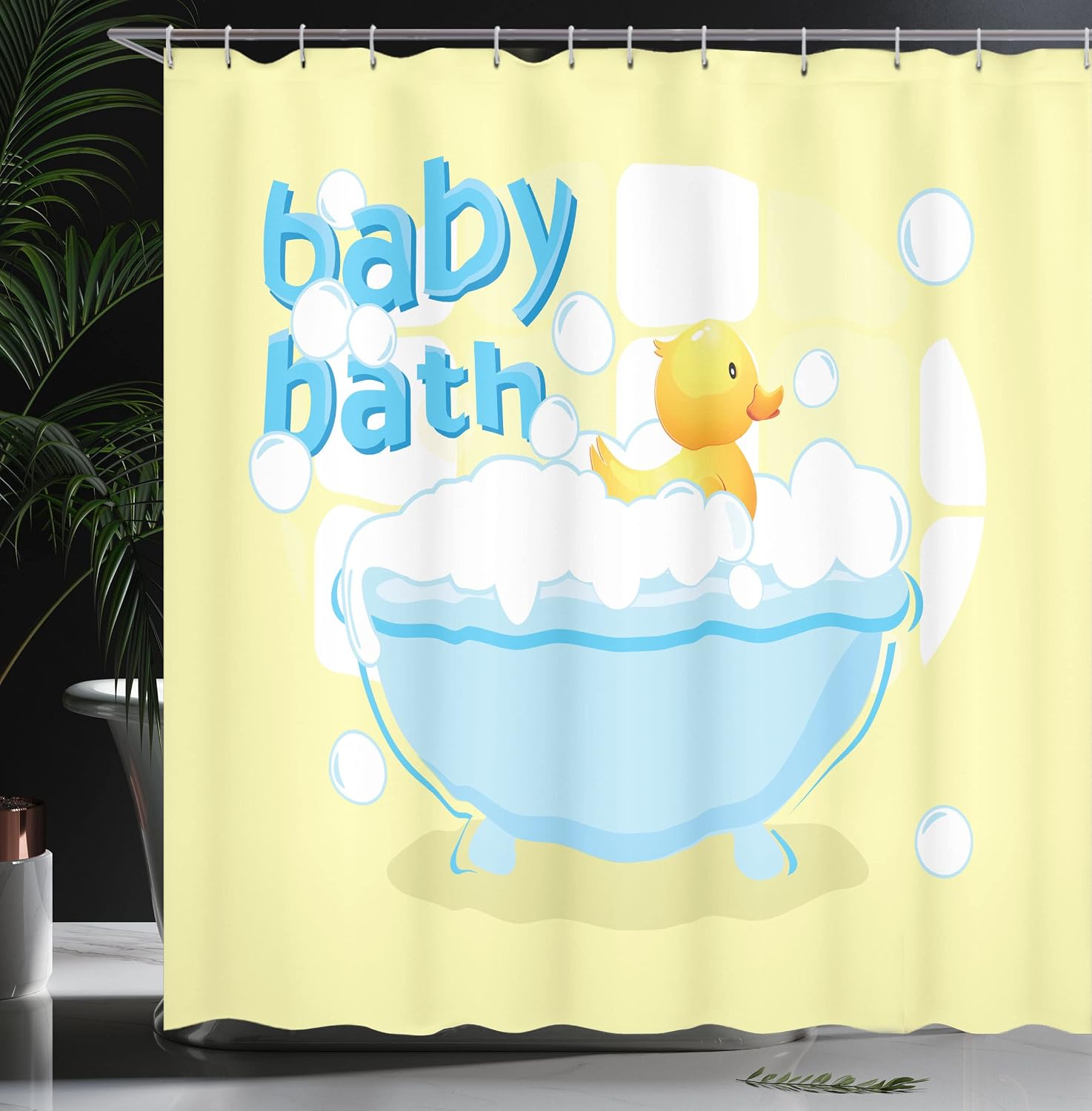 黄色のベビーバスシャワーカーテン楽しいデザイン防水バスルーム - Baby Nursery Yellow のレビューと価格