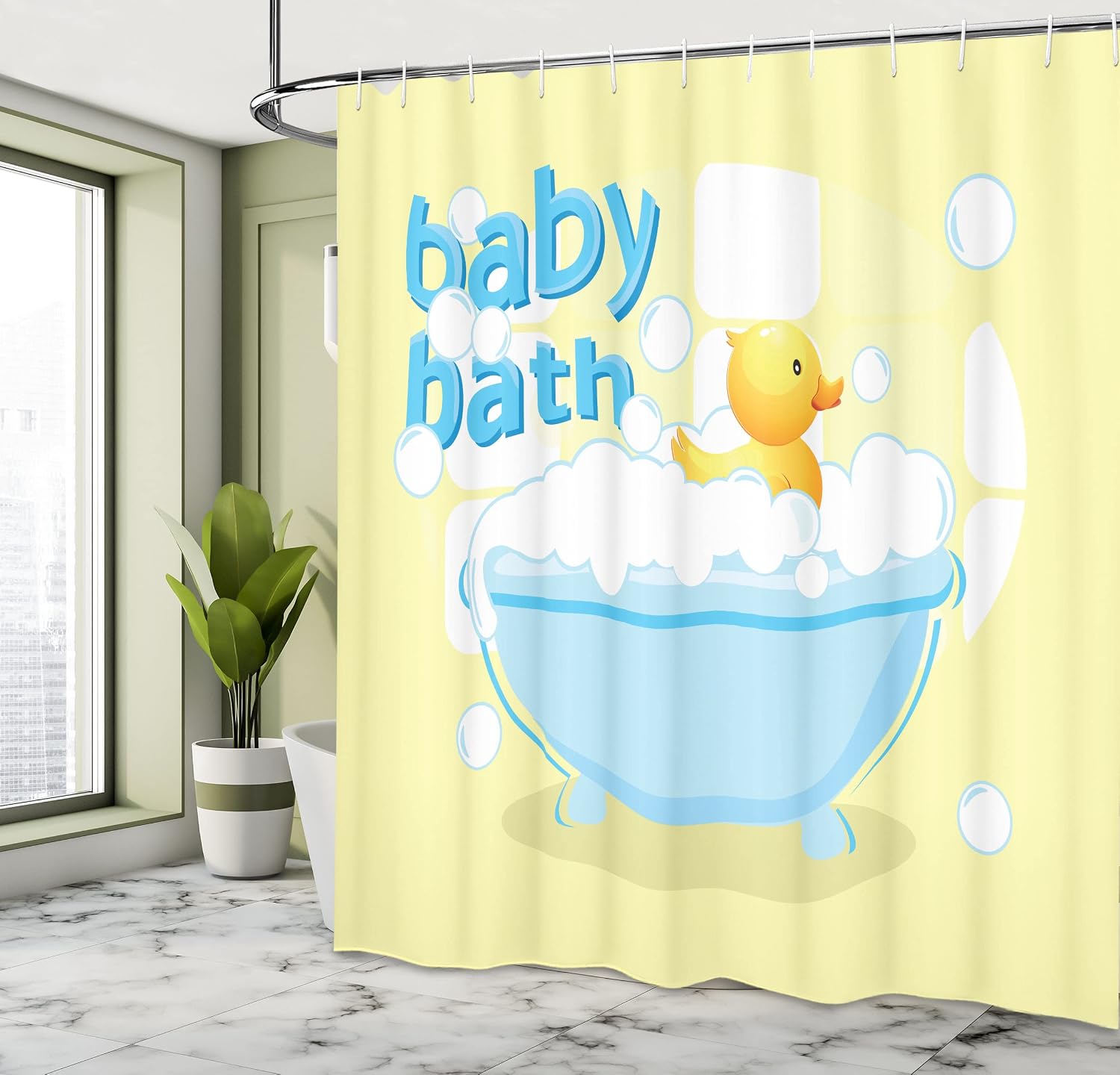 黄色のベビーバスシャワーカーテン楽しいデザイン防水バスルーム - Baby Nursery Yellow のレビューと価格