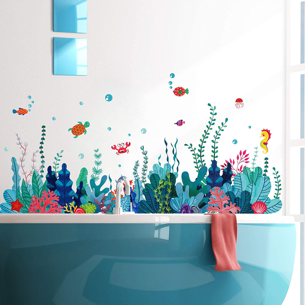 大きな海草の壁ステッカー、バスルーム、寝室、サンゴ、海藻、魚 - Baby Nursery Under The Sea のレビューと価格